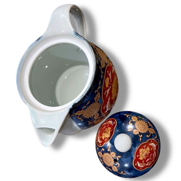 Vintage Arita Ware Red, Blue & Gold Floral Design Teapot  w/Lid and Tea Strainer - Picture 13 of 16
